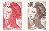Liberté de Gandon : timbre à 10c et timbre à 40c provenant de carnet