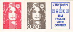 Marianne du bicentenaire (adhésif) : timbre sans valeur et timbre à 70c provenant de carnet